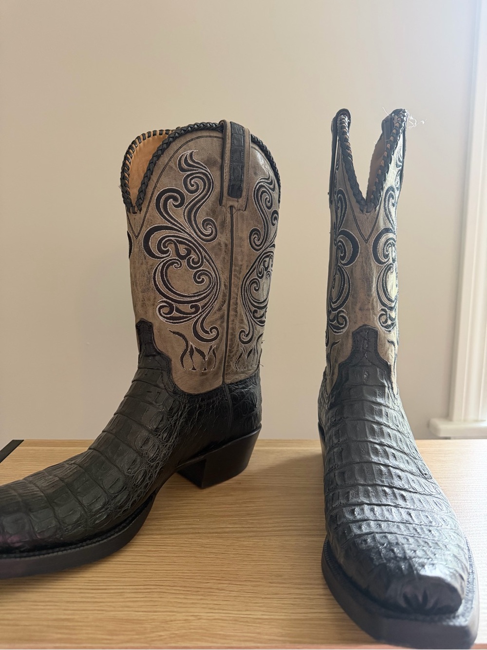 Lucchese Black & Tan Exotic Leather Western Boots - Picture 2 of 6